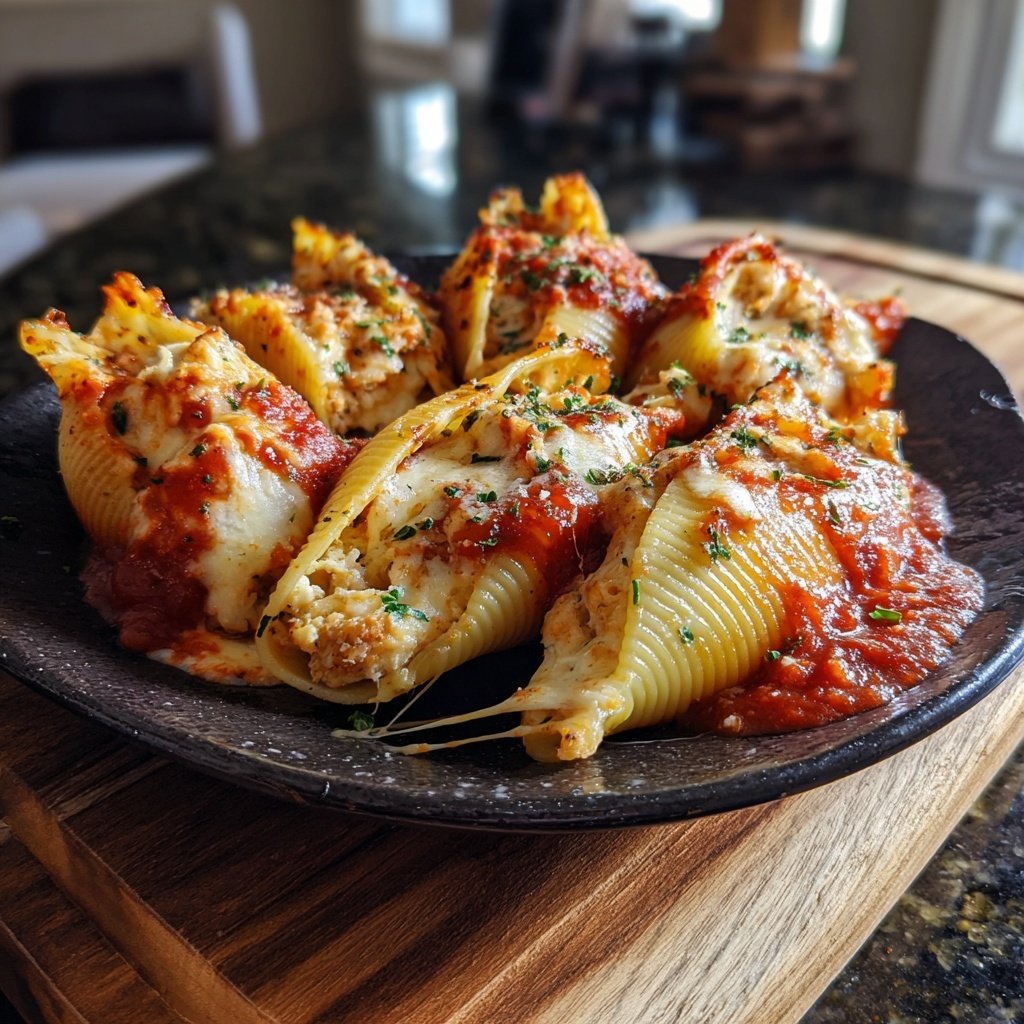 Shredded Chicken And Cheese Stuffed Shells