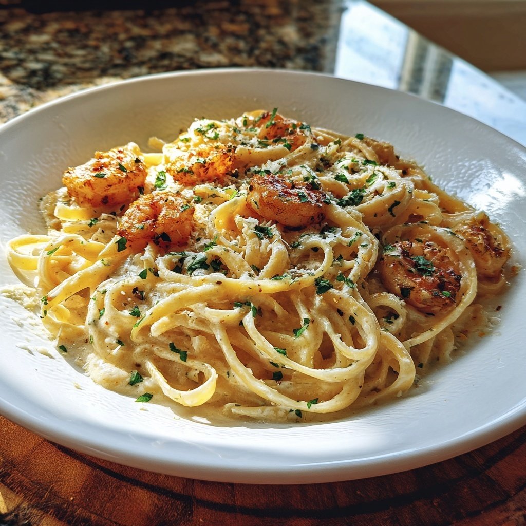 Shrimp Alfredo Pasta With Garlic Cream Sauce