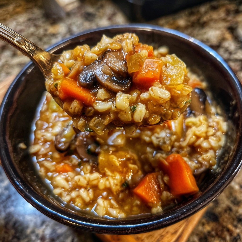 Healthy Crockpot Mushroom Barley Stew