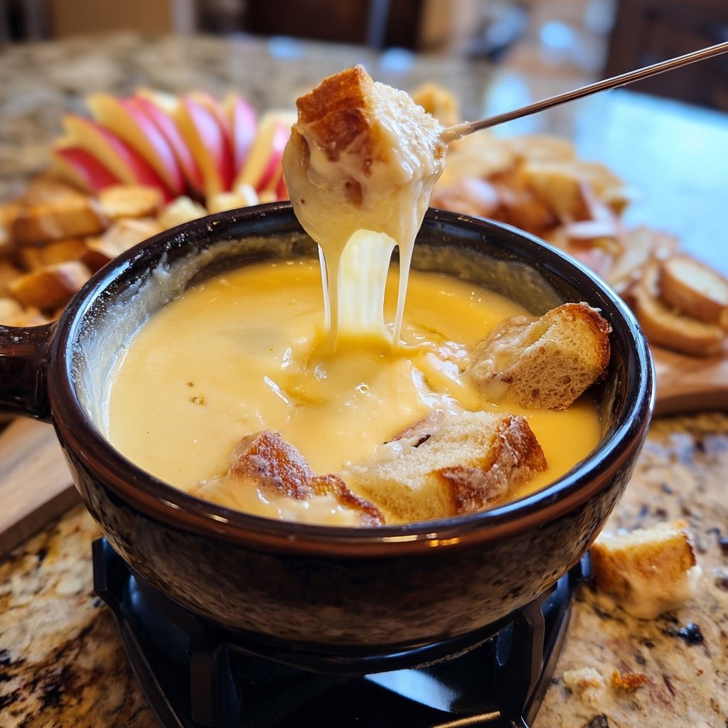 Fondue with Cheddar and Apple