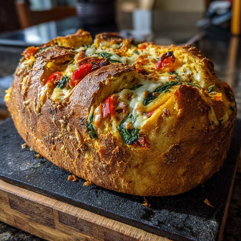 Super Bowl Food Veggie Stuffed Bread Loaf